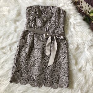 Adrianna Papell Evening Strapless Grey Lace Dress